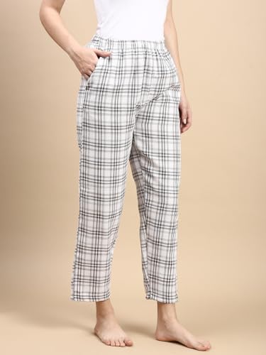 Image of KRYPTIC Women's 100% Pure Cotton Woven Pyjama | Mid Rise Relaxed Fit Full Length Nightwear Pant with Elasticated Drawstring Waistband & Side Pocket | Comfortable Lounge, Sleepwear & Casual Bottom Wear