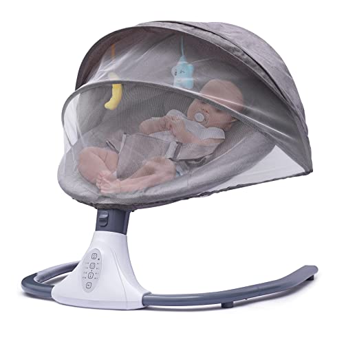 Image of LIAPDG Portable Baby Swing, Remote Control Baby Rocker Electric Cradling Bouncer with 4 Swing Amplitudes & Timing Function Three-Point Safety Belt for 0-18 Months