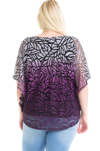 Image of LEEBE Women and Plus Size Double-Layered Burnout Poncho Blouse Top (S-5X)