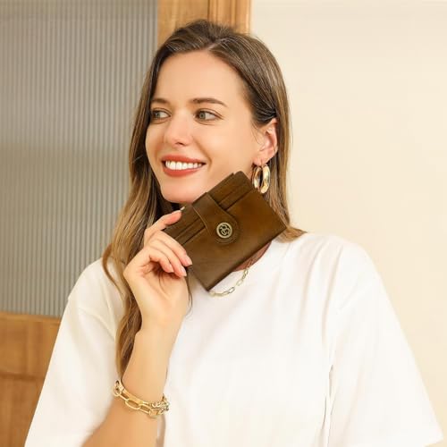 Image of Leather Wallet Women,RFID Blocking Small Wallet for Women Bifold Compact Slim Wallet Card Holder With Zipper Coin Pocket(khaki)