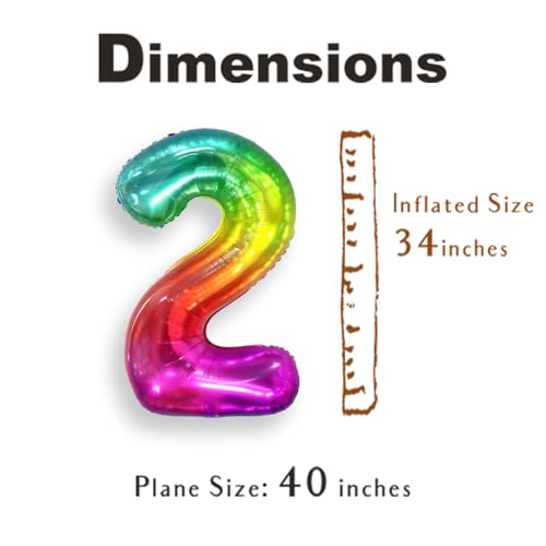 Image of SUWEN Rainbow Number 2 Balloon 40 Inch,Big Colorful Balloons 0-9 | Large Gradient Jelly 2nd Helium Foil Mylar Number Multicolor Balloons for Birthday Anniversary Party Decorations