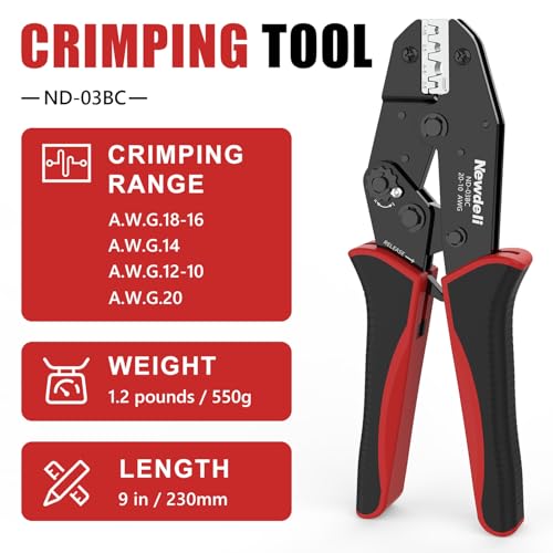 Image of Newdeli Wire Crimping Tool for Non Insulated Open Barrel Terminals Receptacles - AWG 20-10 Ratchet Wire Crimper Open barrel Crimping Tool Electrical Connectors Ratcheting Crimping Plier Crimp Tool