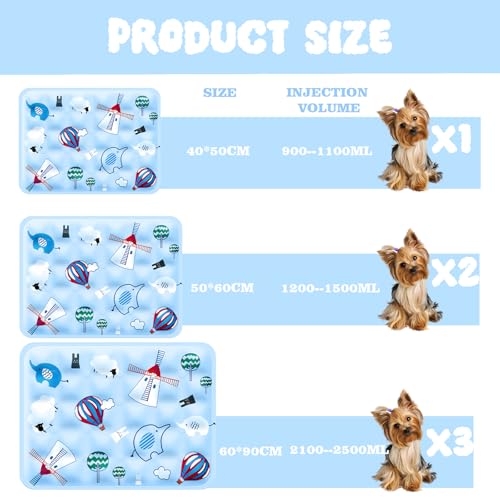Huifengjie Hundematte & Katzenmatte, Waschbares Hundebett, wassergefüllte Kühlmatte, für Zuhause Unterwegs oder im Auto Kühlkissen Pad Hunde, 60×90 cm, XL,Blaue Windmühle