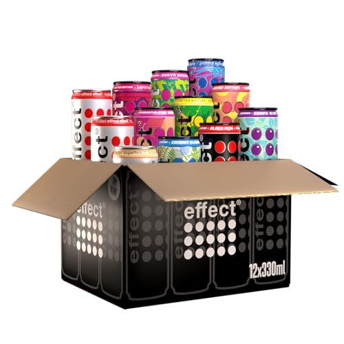 effect Probierpaket Energy Drink – 12 x 330 ml Dosen Einweg – alle Sorten in einer Box – koffeinhaltiges Erfrischungsgetränk mit B-Vitaminen – fruchtig & vegan