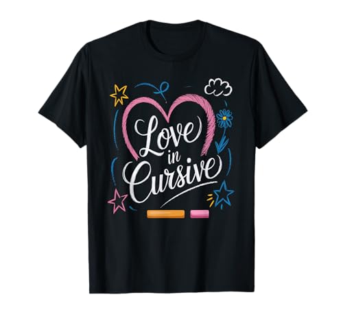 Amor en Cursiva Estilo romántico manuscrito Breve Camiseta