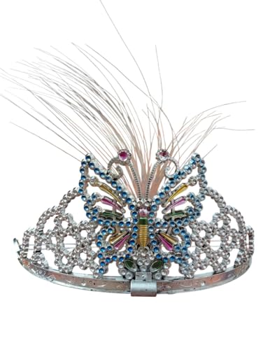 Image of BookMyCostume Silver Butterfly Princess Tiara Feather Crown Headband Fancy Dress Costume Accessory for Girls Free Size