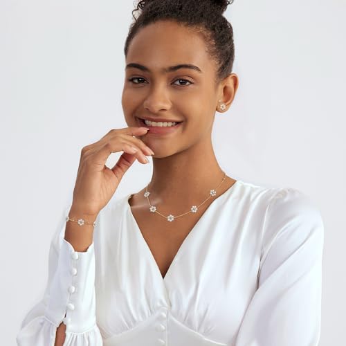 Image of Zeffy Gold Pearl Necklace for Women, Dainty 14K Gold /Silve Plated Layered Pearl Choker Pearl Earrings Pearl Bracelets Wedding Trendy Gold Jewelry Set for Women Gifts