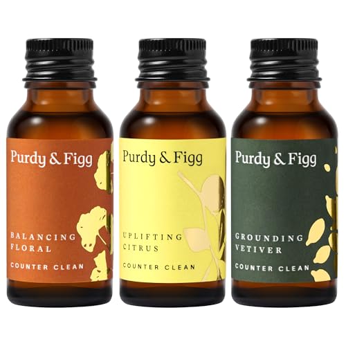 Purdy & Figg | Counter Clean Mixed Refill Kit | All-Purpose Cleaning Spray with Organic Essential Oils | Natural & Non-Toxic | Home & Kitchen Countertops | Citrus/Floral/Vetiver Scents