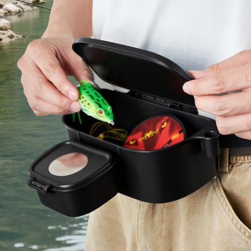 Waist Mounted Bait Box with Belt, Hands-Free Fishing Tackle Organizer for Lures & Hooks, Easy Access Portable Bait and Tackle Box for Shore, Boat, Stream Fishing