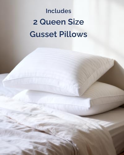 Image of Bed Pillows for Sleeping, Queen Size, Super Soft & Fluffy, Set of 2 - White | Down Alternative Filling, Hotel Luxury Quality, Gusseted Pillow for Back, Stomach & Side Sleepers, Comfy, Cozy & Breathable