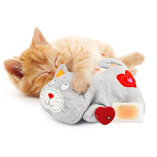 ALL FOR PAWS Heartbeat Cat Plush Toy Calming Kitten Companion with Realistic Heartbeat Anxiety Relief for Indoor Cats Dogs Pets