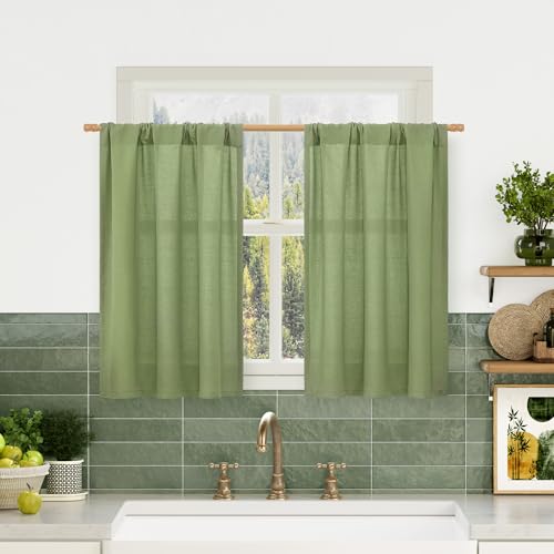 Image of LAMIT Light Filtering 36 Inch Length Linen Curtains for Cafe, 2 Panels