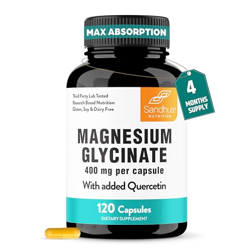 Magnesium Glycinate 400mg High Absorption Capsules with Quercetin | Quality Sleep, Relaxation &...