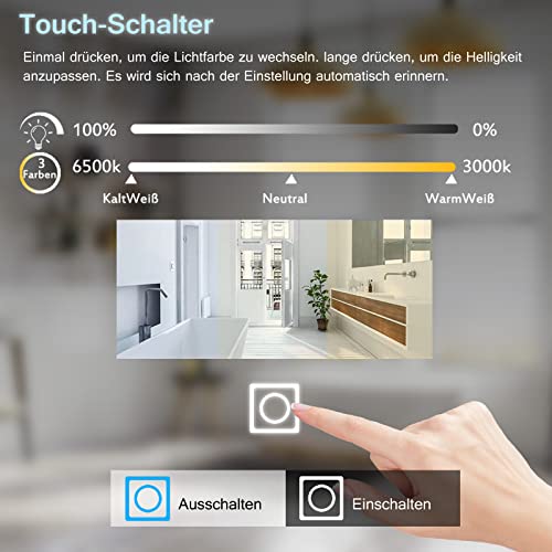 MIQU LED Badspiegel mit Beleuchtung 80x60 cm Badezimmerspiegel, Bad Groß Spiegel mit 2 Touch Dimmbar Warm/Weiß Licht Beschlagfrei… – Ansicht 3