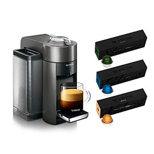 Nespresso ENV135GY Coffee and Espresso Machine by De’Longhi, Graphite Metal Nespresso Vertuoline Coffee, Assortment, 30 Capsules