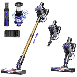 Vacuum Cleaner for Home, Cordless Vacuum Cleaner with High-Speed Brushless Motor, 2600mAh Detachable Lithium Batteries, Up to 40 Mins Runtime 5 Stages High-Efficiency Filtration(Yellow Purple)