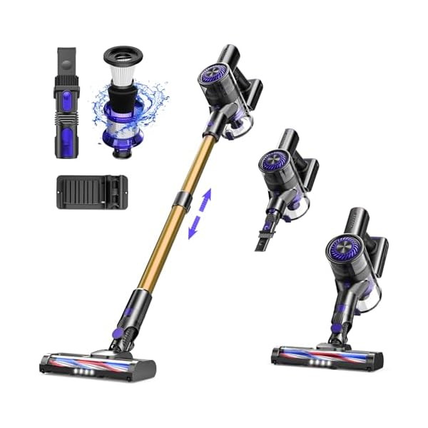 Vacuum Cleaner for Home, Cordless Vacuum Cleaner with High-Speed Brushless Motor, 2600mAh Detachable Lithium Batteries, Up to 40 Mins Runtime 5 Stages High-Efficiency Filtration(Yellow Purple)