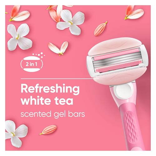 Image of Gillette Venus ComfortGlide White Tea 4 count, with Gillette Venus ComfortGlide plus Olay 2 count, Women's Razor Blade Refills