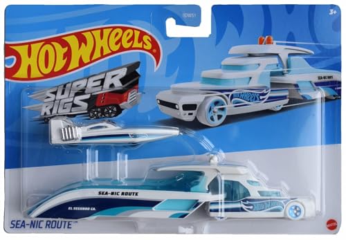 Hot Wheels Sea Nic Route, Super Rigs White/Blue miniatura 1
