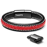 Touyony Red Leather Bracelet for Men Braided Leather Cuff Bracelet Simple Fashion Men's Accessories