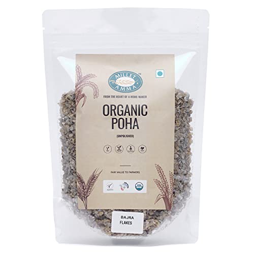 Image of Millet Amma Organic Bajra Poha 1 Kg (2 Packs of 500 Gms) | Rich in Iron and High Protein | Best Choice for Making Poha and Health Snack Recipes | Millet Flakes for a Healthy and Nutritious Breakfast