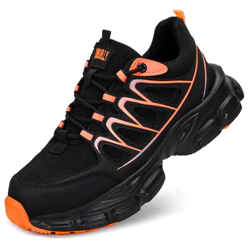 Image of Hogent Steel Toe Shoes for Women Men Wide Non Slip Work Sneakers Indestructible Shoes Lightweight Breathable Construction Sneakers Puncture Proof Ergonomic Design
