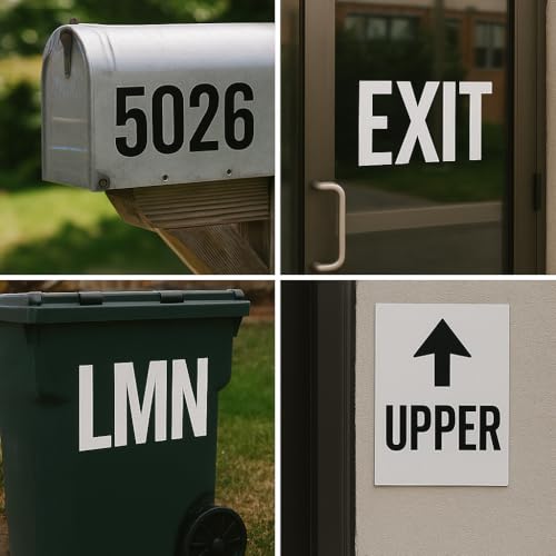 Image of 8 Sheets 4-Inch Vinyl Letter & Number Stickers, Waterproof Self-Adhesive Alphabet Decals with Symbols, Bold Black Mailbox Address Stickers for Signs, House Numbers, Windows, Cars, Bins & DIY Outdoor