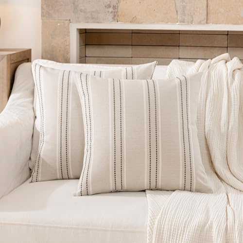 Image of Hckot Throw Pillow Covers 16x16 Set of 2 Charcoal Pillow Covers Farmhouse Decorative Pillows Textured Linen Square Cushion Covers for Sofa Couch Bed Living Room Decor(Charcoal)
