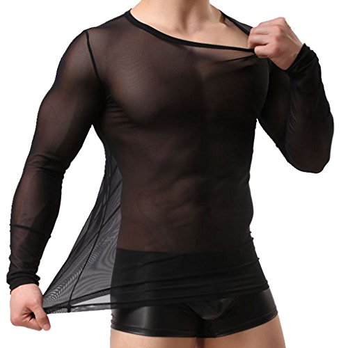 IGIG Men's Sexy Underwear T-Shirt Long Sleeve Mesh Top Undershirt Nightwear X-Large Black IGIG Men's Sexy Underwear T-Shirt Long Sleeve Mesh Top Undershirt Nightwear X-Large Black