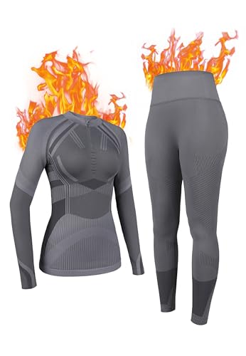 ATTRACO Long Underwear Women Ski Base Layer Thermal Inner Wear for Women Thermal Long Johns Snow Thermals Gray Small