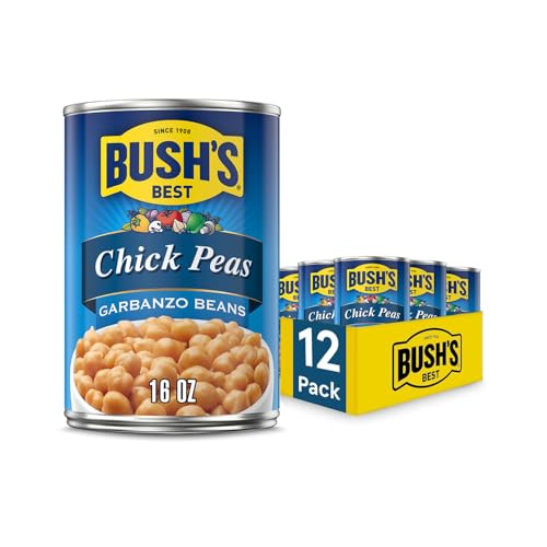 Image of BUSH'S BEST 16 oz Canned Garbanzo Beans (Chickpeas), Source of Plant Based Protein and Fiber, Vegetarian, Low Fat, Gluten Free, (Pack of 12)