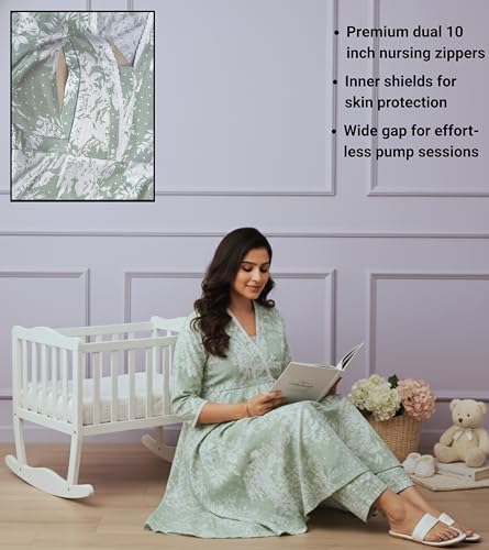 Image of DUMMY SHAPE Maternity Dresses for Women Cotton | Floral Kurta Pant Dupatta Set with Nursing Zippers, Side Pocket | Pre & Post Pregnancy | Feeding Kurti Suit | Baby Shower | Gifts for Pregnant Woman