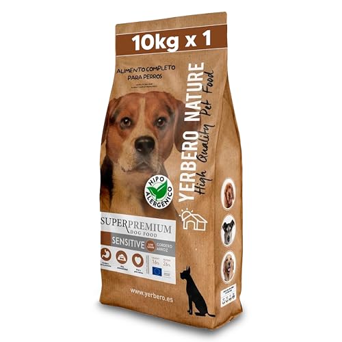 YERBERO Nature Sensitive Hypoallergenes Hundefutter 10kg – Monoprotein Trockenfutter Lamm und Reis – Ohne Huhn für allergische Hunde – Low Grain – Glutenfrei mit Omega 3 für gesunde Haut & Fell