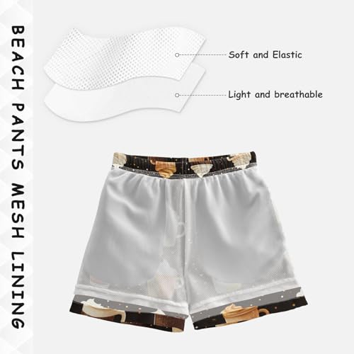 Pigsaly Boys Swim Trunks Brown Coffee Cup Hot Drink Boys Board Shorts Swimsuit Swimwear Summer Bathing Suit 3T4