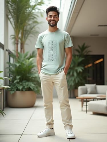 Image of NOBERO Men's Cotton Regular Fit Letter Print T-Shirt