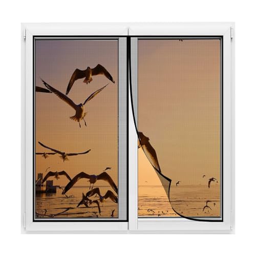 Mosquitera magnética para ventana, protección contra insectos, balcón W65xH180cm Negro para terrazas, sala de estar corredera, fácil instalación adhesiva, sin taladrar