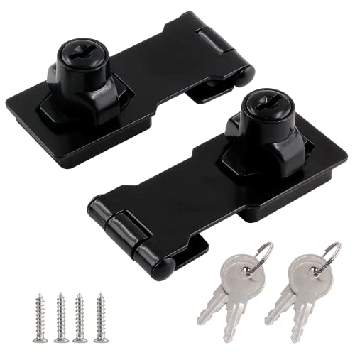 Cjueiom 2pcs 2.5 Inch Locking Key Hasp Black Garden Gate Lock, Metal Shed Latch and Padlock Door Lock Hasp