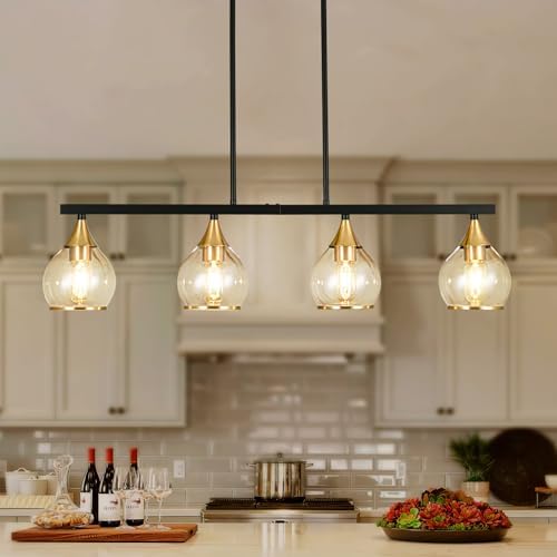 Island Light for Kitchen, 4-Light Black and Gold Kitchen Island ...