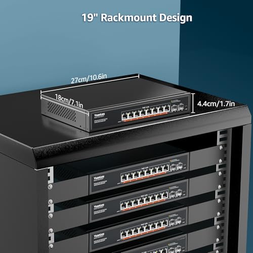 Image of YuanLey 10 Port 2.5G PoE Switch Unmanaged, 8 x 2.5G Base-T PoE Ports, 2 x 10G SFP, IEEE802.3af /at, 120W, Compatible with 100 /1000 /2500Mbps, Metal Fanless, VLAN, Rack Mount 2.5Gbe Network Switch