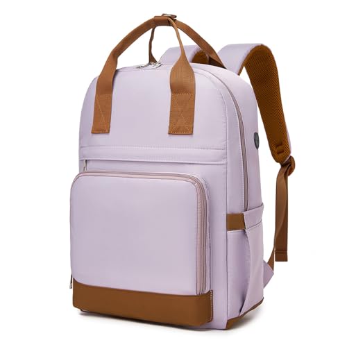 Kono Mochila para Ordenador Portátil 15,6 Pulgadas para Mujer, Elegante, Impermeable y Antirrobo de Gran Capacidad para Escuela, Universidad, Trabajo y Viaje (Morado/Marrón)