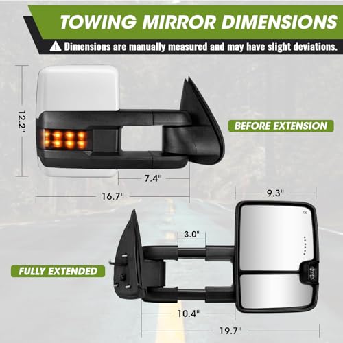 SIZIOM Towing Mirrors for 2003-2007 Chevy Silverado Avalanche Suburban Tahoe GMC Sierra Yukon Escalade with Power Heated Turn Signal Backup Light Pair Set(Painted White) by Siziom - Image 7