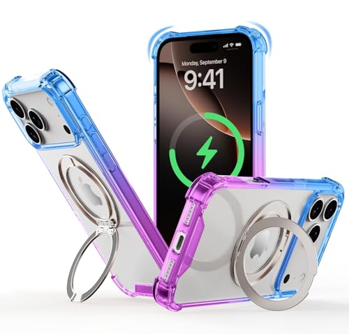 ANSIWEE for iPhone 17 Pro Max Case with Magnetic Ring Stand & Kickstand | Military-Grade Clear Shockproof Cover, Compatible with MagSafe, Raised Protection - Blue Purple Gradient by ANSIWEE - Used condition - US$9.74