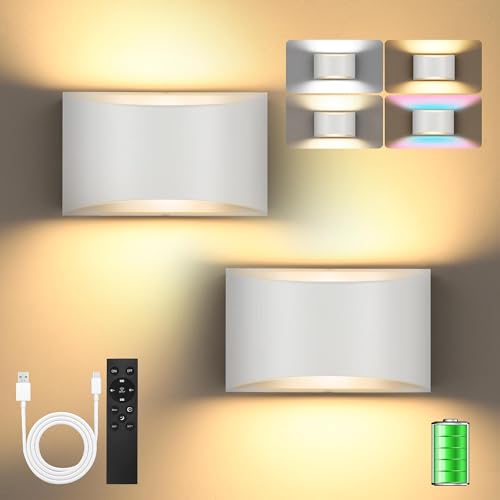 Image of TRLIFE Rechargeable Battery Operated Wall Sconces, Remote Control Dimmable Wall Sconce and 3CCT Touch Control Rechargeable Wall Lights Wall Mounted Light for Bedroom Hallway(White,2P)