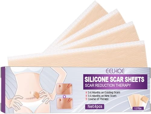 Parches para Cicatrices, 8Hojas×7,5cm×4cm Silicone Scar Sheets Cortables Reutilizables, Transpirable Impermeable, Cinta Suave para Cicatrices para Cirugía, Queloides, Acné y Cicatrices de Sección C