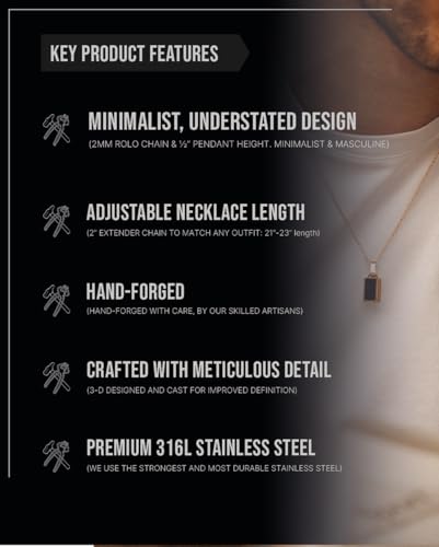 Forge & Foundry Men's Minimalist Stainless Steel and Solid Onyx Inlay Pendant | 21 Inch Rolo Chain | Design-Led Artisan Jewelry, from London4