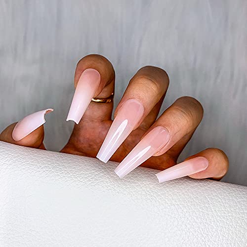 Morily 24Pcs Fake Nails Ombre Ballerina Long Coffin Press On Nail False Tips Artificial Finger Manicure For Women And Girls (White) #TOP4