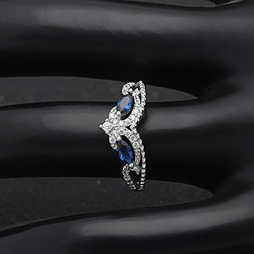 Ansley Sterling Silver Wedding Band For Women Crown Style Anniversary Ring Enhancer Marquise Blue and Clear Accents Cubic Zirconia Bridal Jewelry for Her3