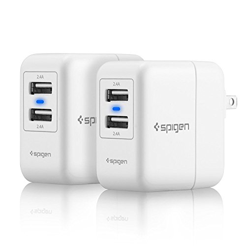 Spigen Essential F202 [2 Pack] USB Wall Charger 2-Port 4.8 Amp USB Travel Charger Folding Plug for iPhone X / 8/8 Plus / 7/7 Plus/Galaxy S9 / S9 Plus/Note 8 / S8 / S8 Plus - White