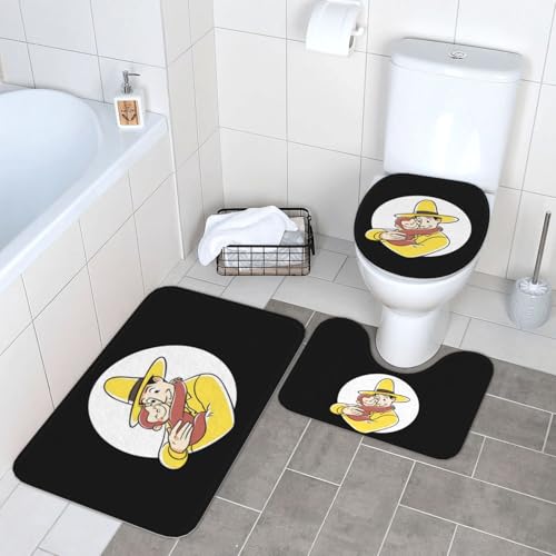 トイレマット おさるのジョージ 3点セット おしゃれ フタカバー 浴室足ふきマット 吸水 速乾 滑り止め 抗菌 防臭 洗える ふわふわ 40x60cm