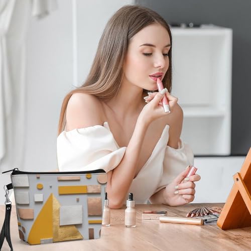 Bolsa de maquillaje geométrica, neceser de cosméticos de piel sintética con cremallera 6
